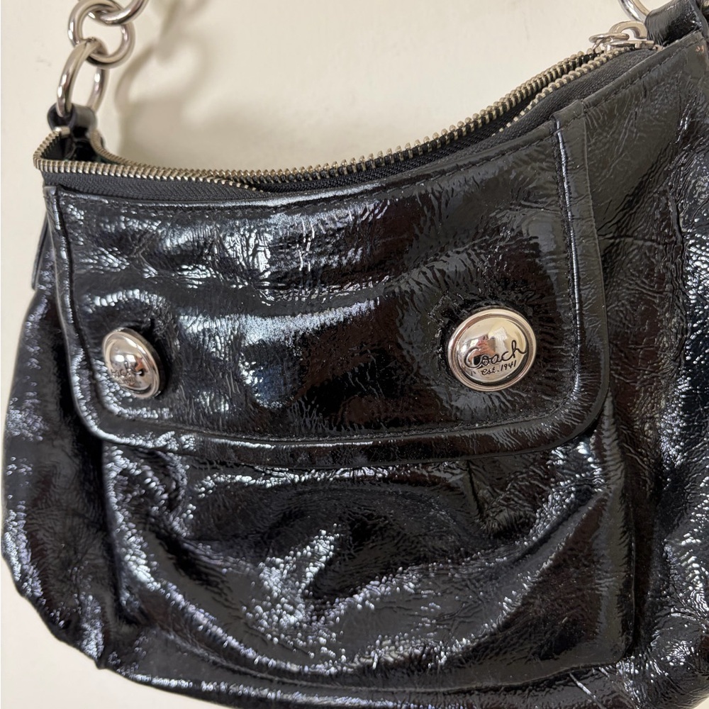 Vintage Y2K Coach mini Hobo Bag Soho Hobo Crescent Satchel Black Patent Leather - Picture 2 of 7